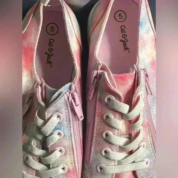 Cat & Jack Shoes Kids Girls Luka Double Zip Lace Up Sneakers Pink Fabric - Picture 10 of 11